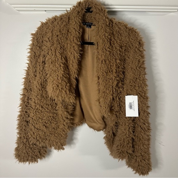 HYFVE Jackets & Blazers - NWT, Hyfve Crop Faux Fur Teddy, Mustard Brown